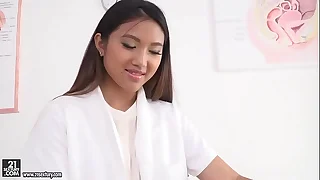 Asian slutty nurse got double penetrated - Mai Thai&comma; Thomas Stone plus Csoky Ice